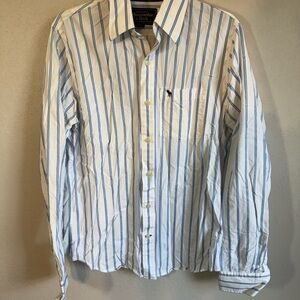 Men’s L White Striped Abercrombie & Fitch Long Sleeve Casual Preppy Dress Shirt